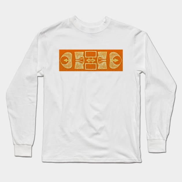 Orange African Wax Abstract Symbol Pattern Long Sleeve T-Shirt by Tony Cisse Art Originals